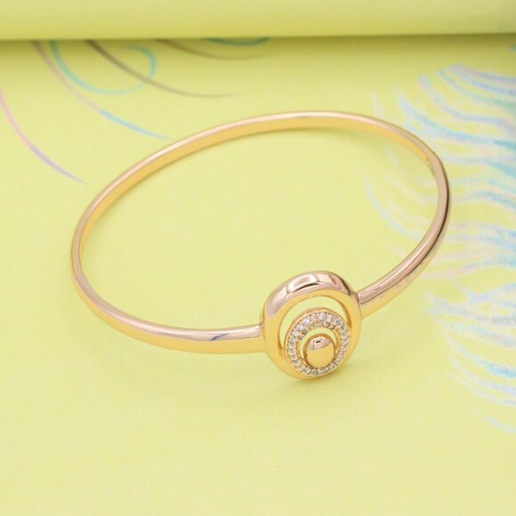 Elegant Rose Gold Bangle with Crystal Halo Oval Accent Design, XPBL0517 - Picture 5 of 12